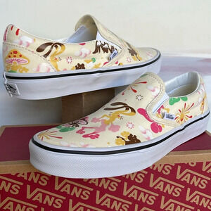 Vans Slip-On Sneakers in Cream with Pink, Green, Yellow and Brown Floral Print